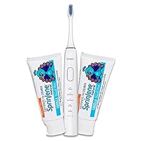 SprinJene Smooth Natural Vanilla Flavored Fluoride-Free Kids Toothpaste + Sonic Toothbrush for Fresh Breath, and Healthy Gum and Mouth - Vegan, Halal, Kosher, Gluten-Free