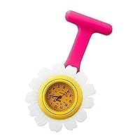 Censi Unisex Pocket FOB Watch Daisy Floral Funky Pink Silicone Nurse Doctor Tunic Brooch Analog Display Quartz Movement Dpink