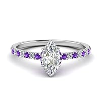 Choose Your Gemstone Marquise Shape 925 Sterling Silver Halo Engagement Rings Hidden Halo Petite Diamond CZ Ring Lightweight Office Wear Gift Jewelry for Women : US Size Size 4 TO 12