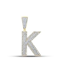 The Diamond Deal 14kt Two-tone Gold Mens Round Diamond K Initial Letter Charm Pendant 7/8 Cttw