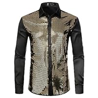Men's Oblique Button Down Embroidery Dress Shirt Slim Fit Long Sleeve Shirt Men Casual Business Wedding Gold Black XL