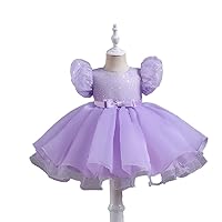 Summer new children full-year Princess dress sequined puff sleeve lace mesh bubble skirt dance performance dress