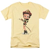 Betty Boop Firefighter Officially Licensed Adult T Shirt Yellow