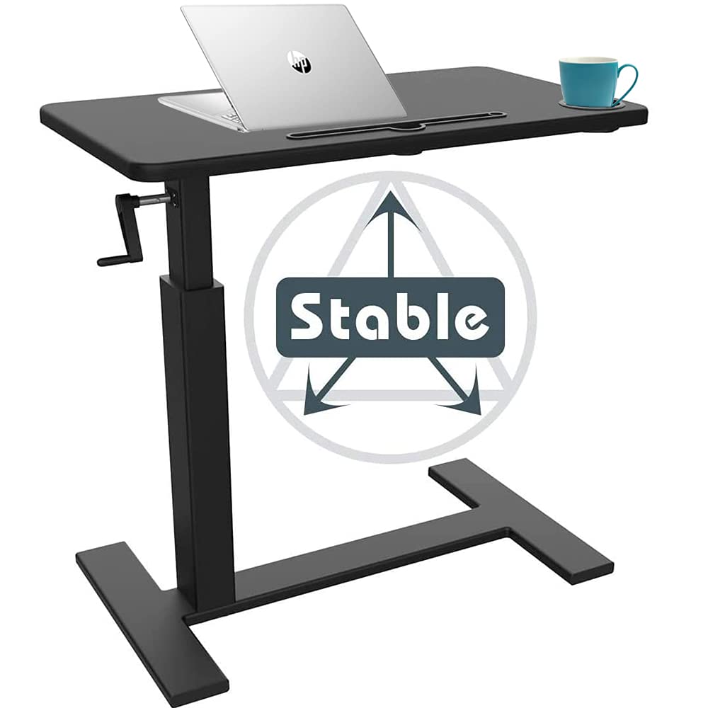 Balee Hospital Bed Table Crank Overbed Table Adjustable Height Desk Rolling Over Bed Table with Wheels Sit-Stand Laptop Desk Mobile Computer Workst...