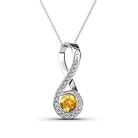 Round Citrine & Diamond 1/2 ctw Women Vertical Infinity Pendant Necklace. Included 16 Inches 14K Gold Chain