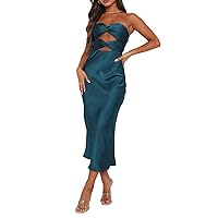 Multitrust Sexy Women Strapless Tube Long Dresses Off The Shoulder Cut Out Skinny Slit Maxi Dress Party Club Beach Sundresses