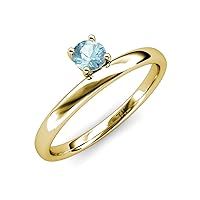 Round Aquamarine 0.40 ct Women Solitaire Asymmetrical Stackable Ring 10K Gold