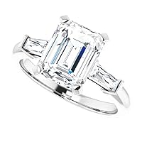 10K Solid White Gold Handmade Engagement Ring 1 CT Emerald Cut Moissanite Diamond Solitaire Wedding/Bridal Ring Set for Woman/Her Propose Rings, Perfact for Gift Or As You Want