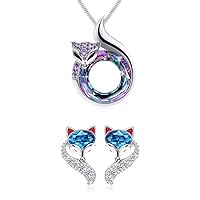 PLATO H Crystal Fox Earrings and Necklace Bundle for Women Girl with Gift Box
