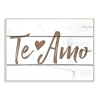 Rustic Minimal Te Amo White Planked Spanish Typography Wall Plaque, 13 x 19, Design by Artist Daphne Polselli