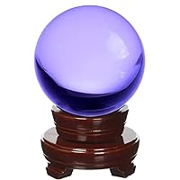 Amlong Crystal Meditation Divnation Sphere Feng Shui Crystal Ball, Lensball, Decorative Ball with Wooden Stand and Gift Box, Purple, 2 inch (50mm) Diameter