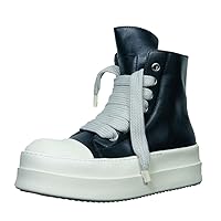 owen seak Men's High-Top Platform Shoes Leather Casual Sneakers Lace Up Zipper Black High Heels Boots