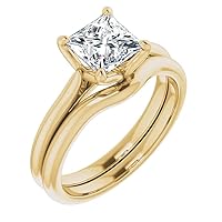 10K Solid Yellow Gold Handmade Engagement Ring 1 CT Princess Cut Moissanite Diamond Solitaire Wedding/Bridal Ring for Womens/Her Promise Ring Sets