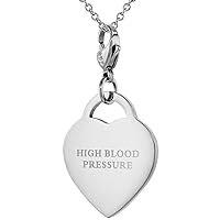 Sabrina Silver Stainless Steel HIGH Blood Pressure Medical Alert ID Tag with Lobster Clasp Heart Shape 7/8 inch