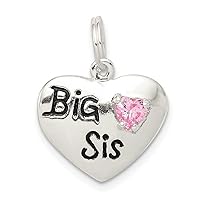 Enameled Pink Cubic Zirconia Big Sister Charm, Sterling Silver