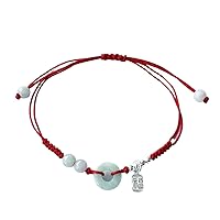 Natural Genuine A Grade Jadeite Jade Donut with 925 Sterling Silver Fortune Pendant Red String Bracelet New Year's Gift Birthday Gift,Adjustable