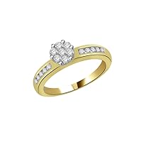 0.37 Ct Round Sim Diamond Flower Solitaire W/Accents Ring in 14KT White Gold PL
