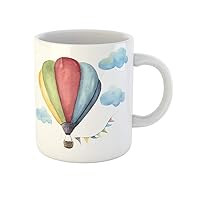 Coffee Mug Watercolor Hot Air Balloon Vintage Flags Garlands Clouds Polka 11 Oz Ceramic Tea Cup Mugs Best Gift Or Souvenir For Family Friends Coworkers
