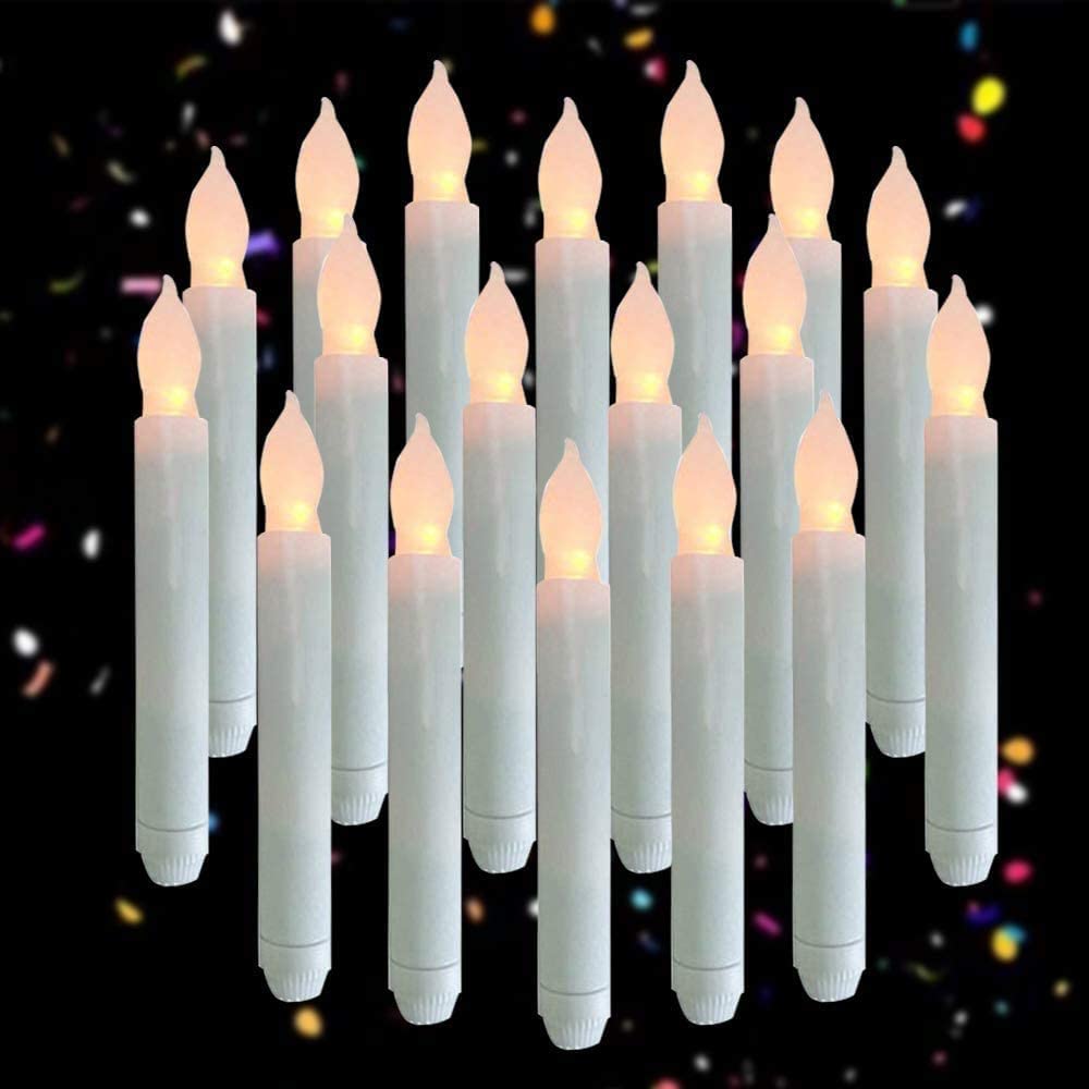 Set of 24 Flamelesss LED Taper Candles with Warm White Flickering Flame Light, Battery Operated Floating Candles, LED Taper Handheld Candlesticks for Church Party Halloween Decorations