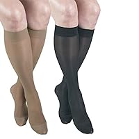 Sheer Graduated Compression Knee High Stockings 2 Pack (20-22 mmHg) H-160: X-Large Beige Black
