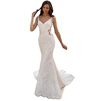 Women's Wedding Dresses Mermaid Appliques Lace Mermaid Style Wedding Gown for Bride