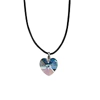 Kristallwerk – Women's Leather Necklace with 14 mm Swarovski Elements crystal Aquamarine Crystal Heart Pendant in Aurora Borealis