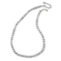 Avalaya Light Grey Rice Freshwater Pearl Necklace - 41cm Long/ 5cm Ext - 6mm