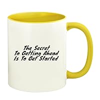 The Secret To Getting Ahead Is To Get Started - 11oz Ceramic Colored Handle and Inside Coffee Mug Cup, Yellow