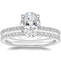 Moissanite and Diamond Ring Set, 4 CT Oval Center Stone, Wedding Band Included, White Gold