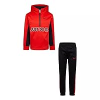 Nike Boy`s Therma Hoodie & Jogger Pants 2 Piece Set (Black(66H202-R1N)/University Red, 4)