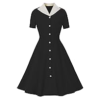 Wellwits Women's Button Down Pocket Collared Vintage Formal Work Blazer Dress