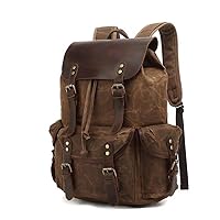Genuine Leather Canvas waxed Backpack Travel Rucksack Laptop Bag