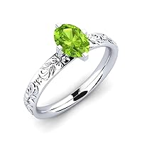 Sterling Silver 925 Peridot Oval 7x5mm Vintage Solitaire Ring With Rhodium Plated | Wedding, Anniversery And Engagement Collection