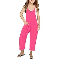 Cnkwei Girls' Casual Sleeveless Jumpsuits Spaghetti Strap Loose Romper Long Pants with Pockets