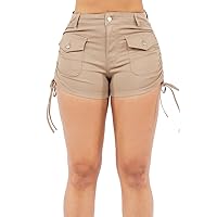 Twiin Sisters Women's Paperbag Waist Front Button Closure Cuffed Shorts with Pockets