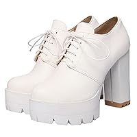 Women's Chunky Platform Ankle Booties Lace Up Block High Heel Vintage Oxfords Shoes