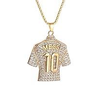 Hip Hop Jewelry Necklace Stainless Steel Gold Plated Diamond Football Messi Pendant Necklace