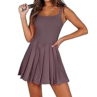 Cute Pleated Mini Golf Workout Romper,Women's Breathable Athletic Tennis Dress,with Built in Pockets Workout Outfits