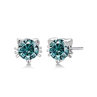Kitty Cat Stud Earrings 4.00ct Brilliant Round Cut, VVS1 Clarity, Moissanite Diamond Earrings, 925 Sterling Silver Earring, Dress Earring, Perfact for Gift, Or As You Want