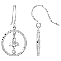 Sterling Silver Diamond Triquetra Celtic Trinity Knot Earrings Flawless Finish Nice Diamonds 1 1/8 inch
