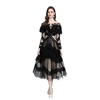 Unique Elegant Women Evening Gown Dress Black Lace Hollow Out Formal Cocktail Dress