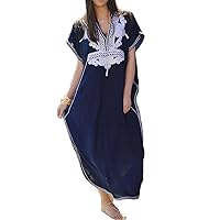 Women Long Tunic Dress Kaftan Maxi Dress Batwing 3/4 Sleeve Plus Size Summer Dress