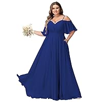 Women's Plus Size Chiffon Double V-Neck Empire Waist Ball Gowns for Evening Party Formal Maxi Dress with Pockets