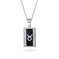 Bling Jewelry Sparkling Goldstone Gemstone Celestial Constellation Astrology Sign Horoscope Zodiac Dog Tag Style Pendant Necklace For Women Men .925 Sterling Silver Rectangle