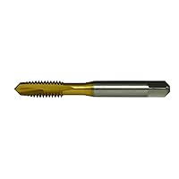 356502 TN-3112 High-Speed Steel Ground Thread Spiral Point Tap, TiN Coated, Round With Flats, Plug Chamfer, #6-32 Thread Size, H3 Pitch Diameter, 2 Flutes
