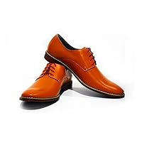 Modello Tivoli - Handmade Italian Mens Color Orange Oxfords Dress Shoes - Cowhide Smooth Leather - Lace-Up