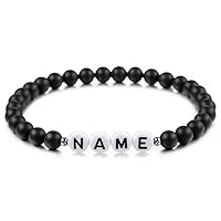 MeMeDIY Personalized Initial Bracelet Engraved Letter Bracelets for Boyfriend Girlfriends Couples Women Men Custom Name Ankle Bracelet Black Natural Agate White Turquoise Handmade Gifts