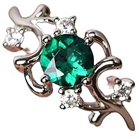 Solid 925 Sterling Silver & Natural Emerald 6x6mm Round Shape Fine Step Cut May Birthstone Engagement Ring for Men & Women. (Choose Your Size) |LW_GSR_0542