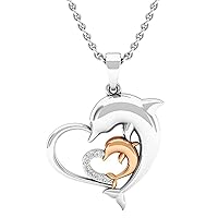 Dazzlingrock Collection 0.05 Carat (ctw) Rose Gold Plated Sterling Silver Round Diamond Ladies Double Dolphin Heart Pendant