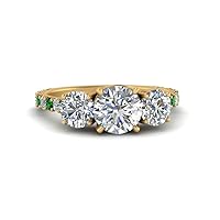 Choose Your Gemstone Classic Basket 3 Stone Diamond CZ Ring yellow gold plated Round Shape Side Stone Engagement Rings Minimal Modern Design Birthday Gift Wedding Gift US Size 4 to 12
